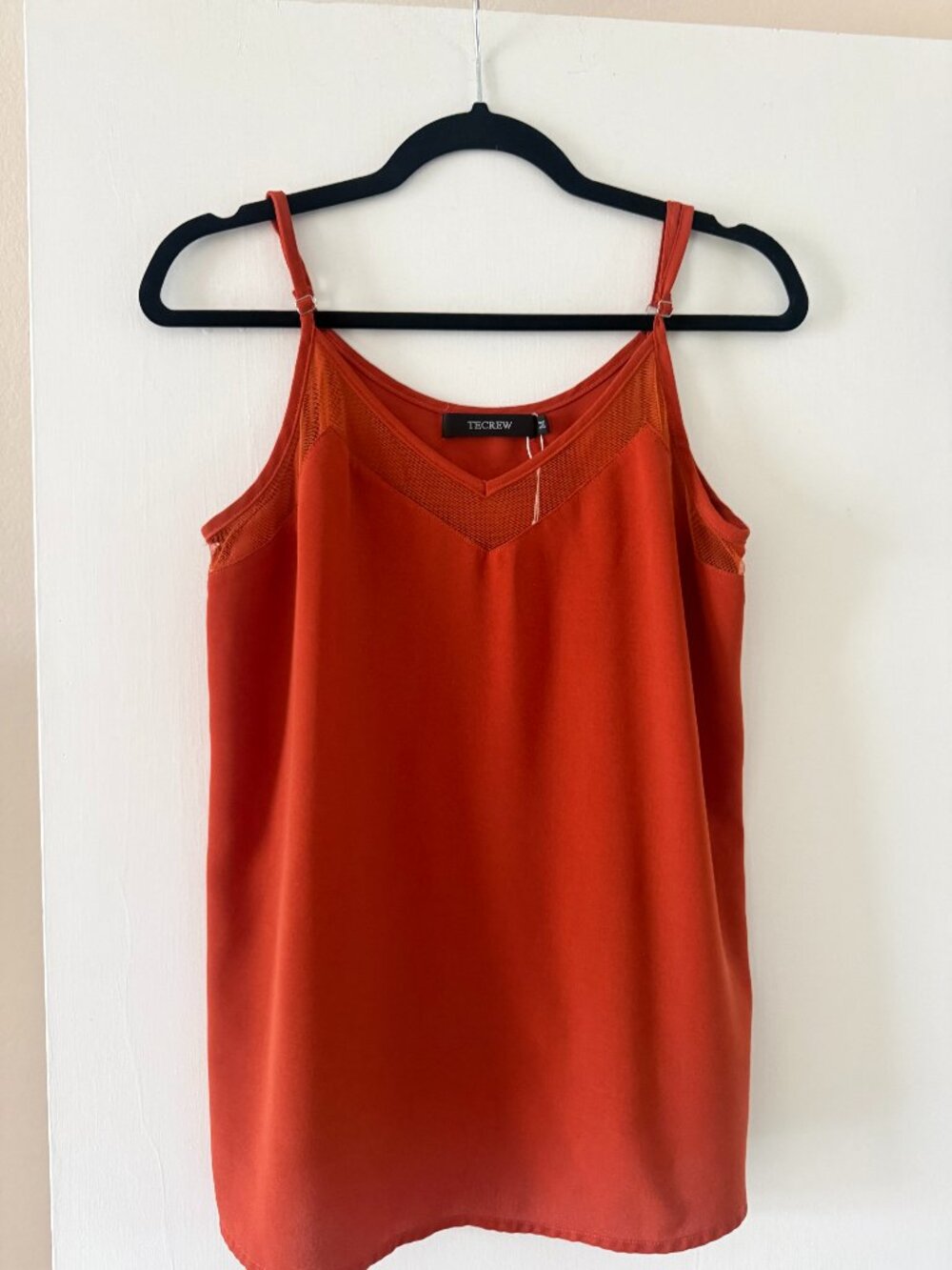 TECREW Orange Sleeveless Camisole – Sheer Detail (Lightweight Flowy Top)